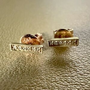 14K yellow Gold diamond bar earrings